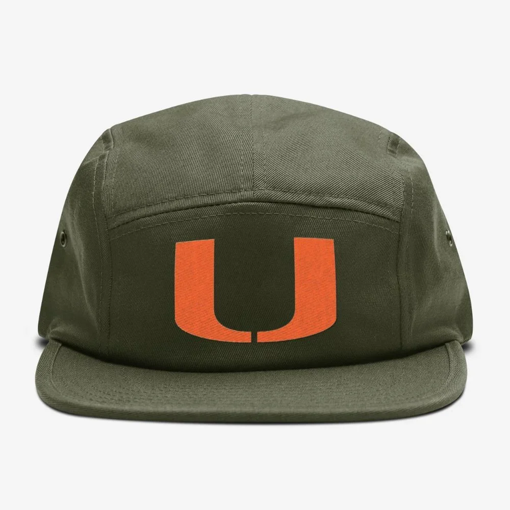 NEW Miami Hurricanes U Logo 5 Panel Camper Strapback Hat DARK OLIVE GREEN - Picture 1 of 5